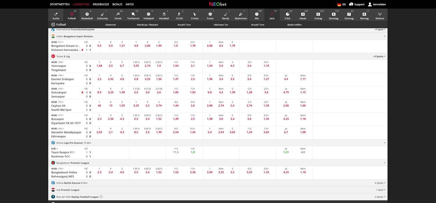 NEO.bet Live-Wetten
