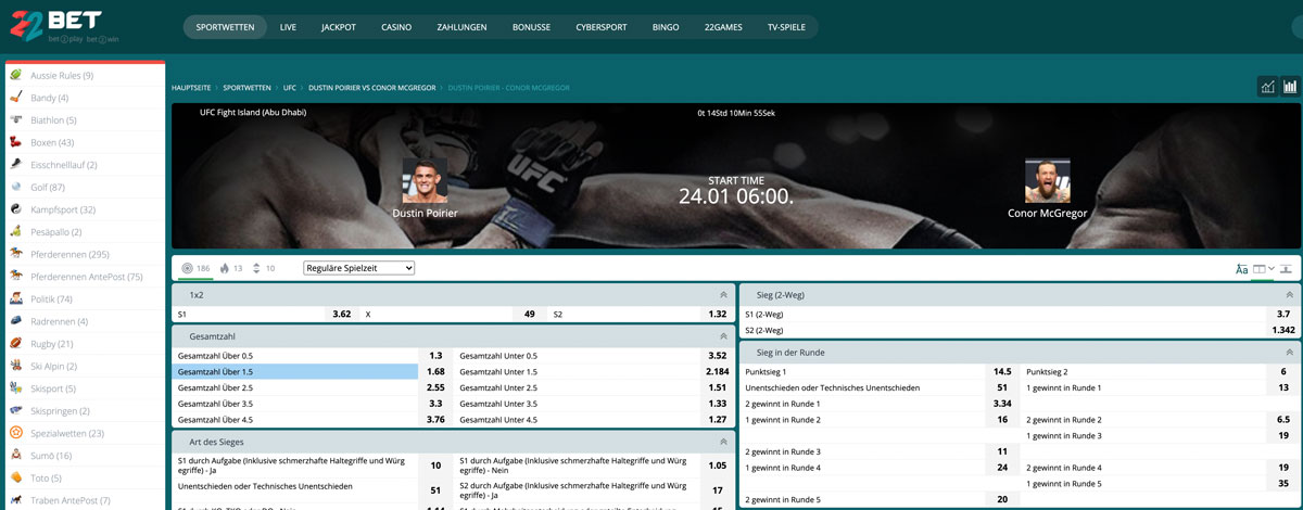 22Bet MMA Wetten