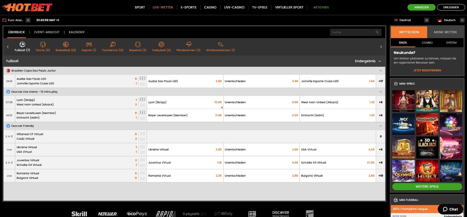 Hot.Bet Live-Wetten