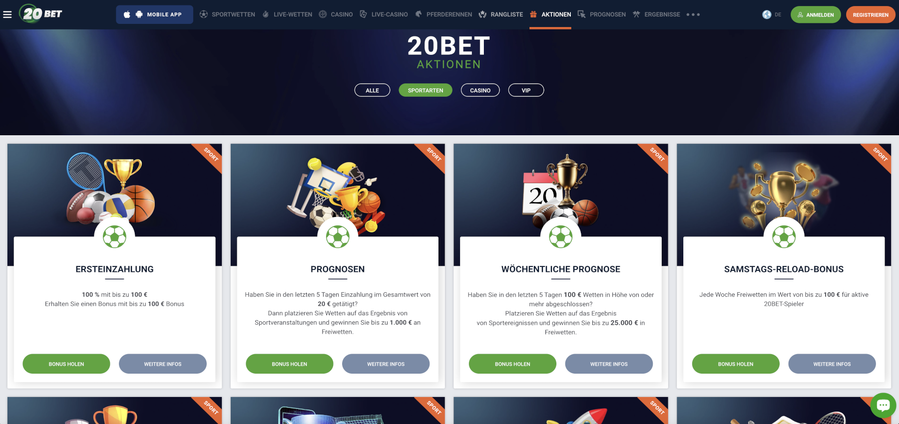 20Bet Aktionen